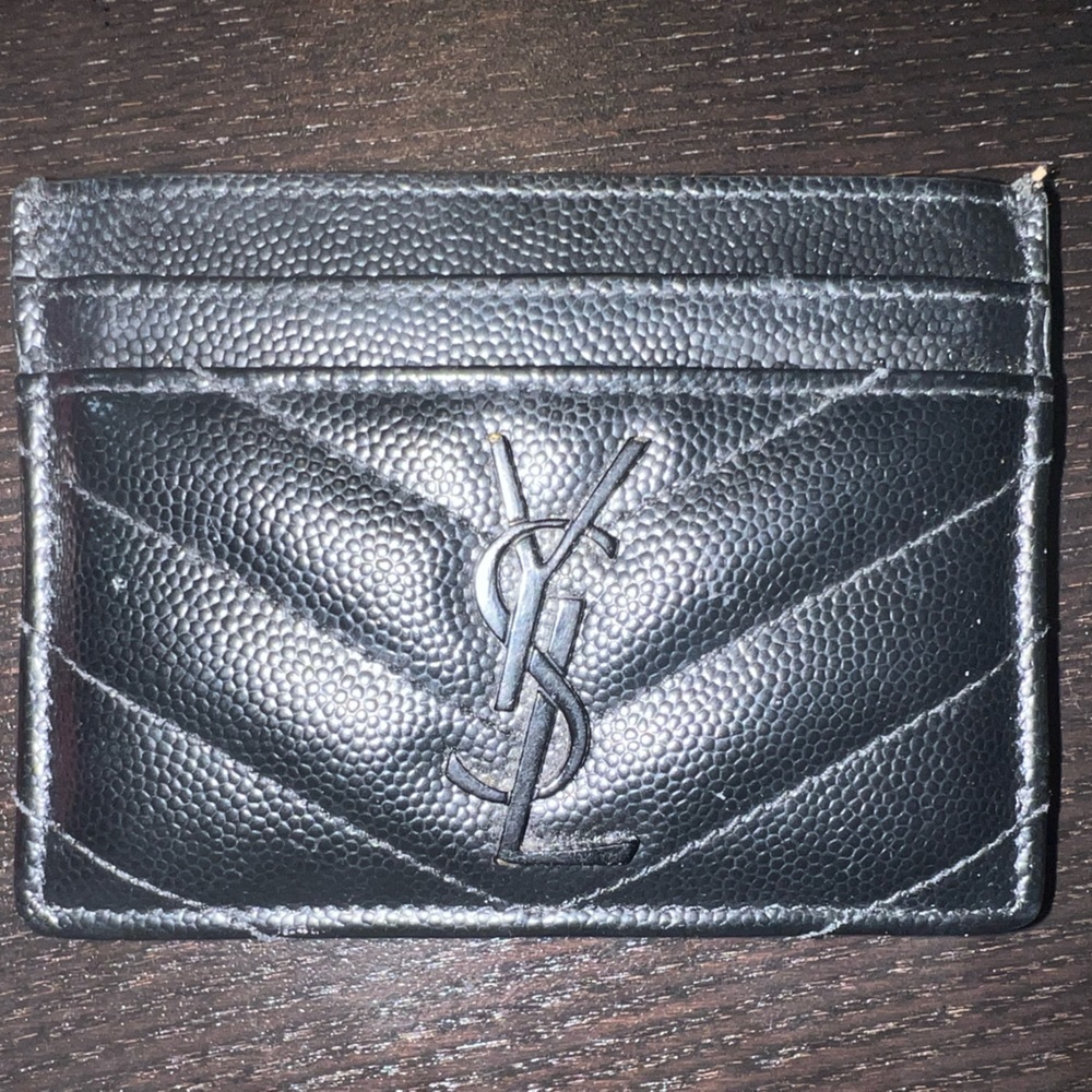 YSL CASSANDRE MATELSSE CARD CASE IN GRAIN BLACK EMBOSSED